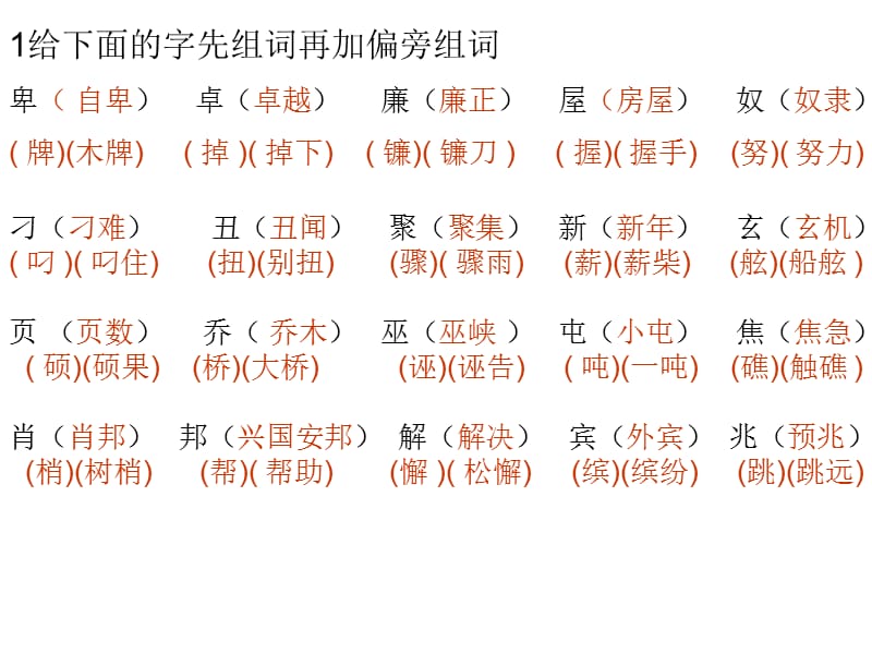 给下面的字先组词再加偏旁组词.ppt_第2页