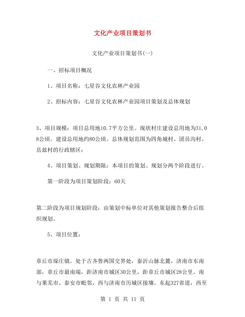 文化产业项目策划书.doc_第1页