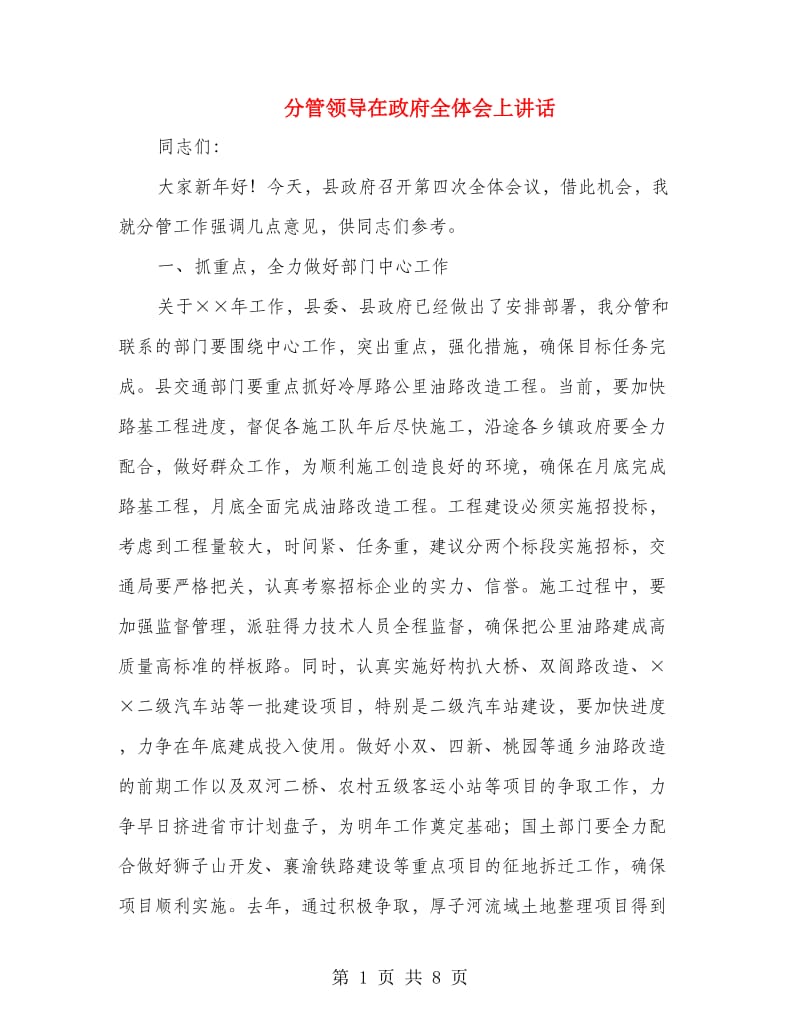 分管领导在政府全体会上讲话.doc_第1页