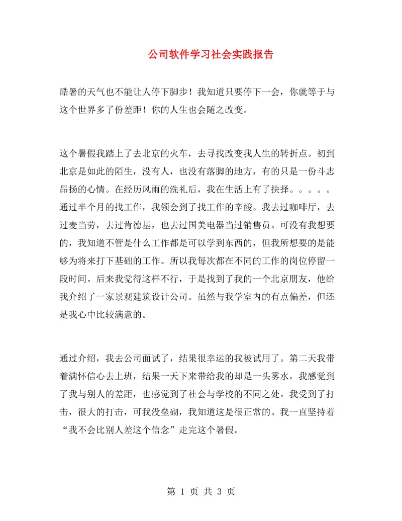 公司软件学习社会实践报告.doc_第1页