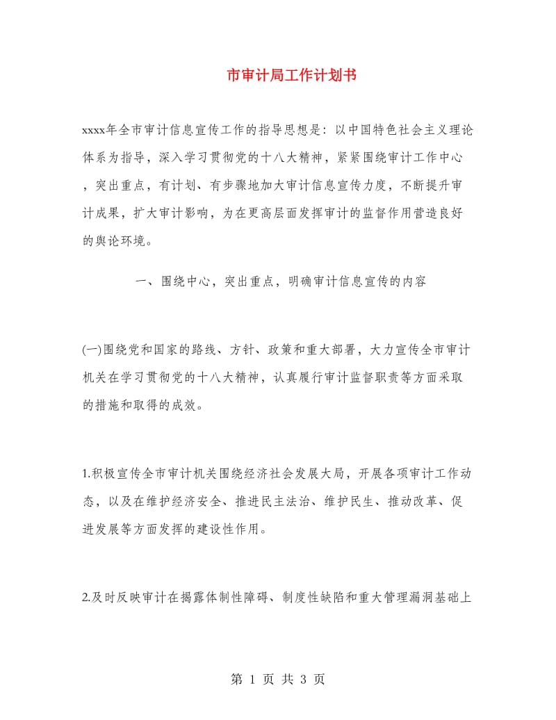 市审计局工作计划书.doc_第1页