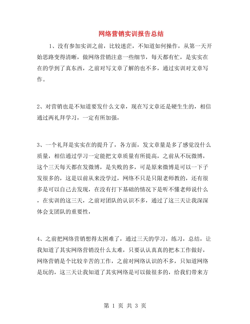 网络营销实训报告总结.doc_第1页