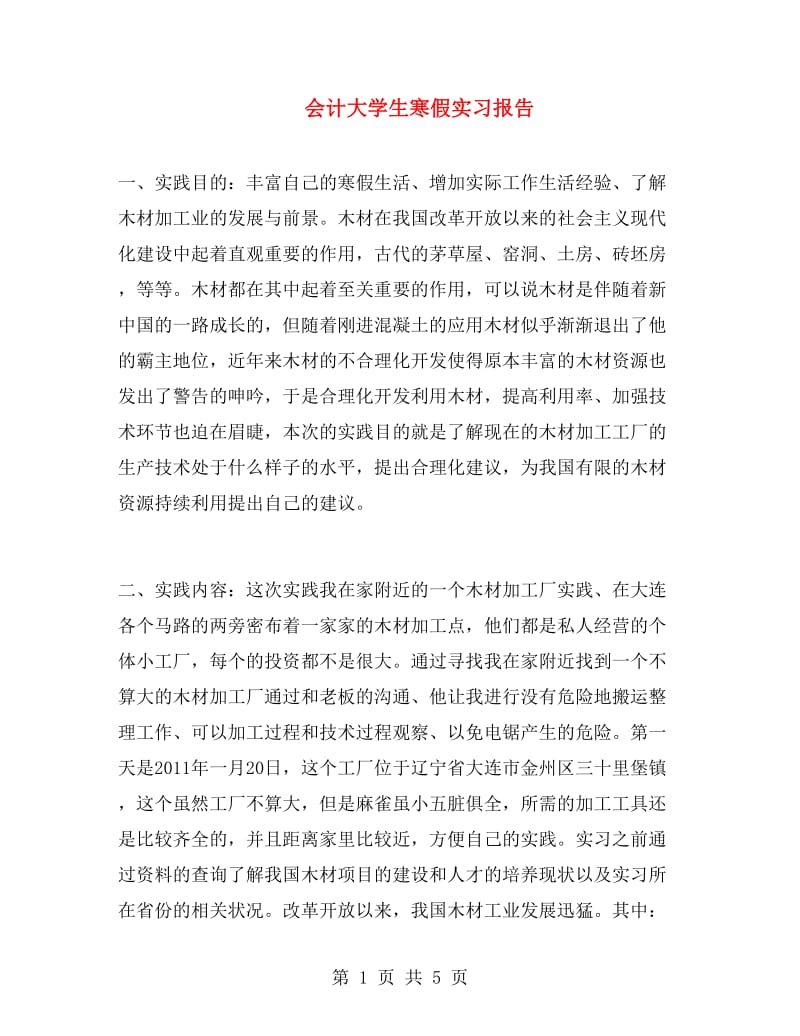 会计大学生寒假实习报告.doc_第1页