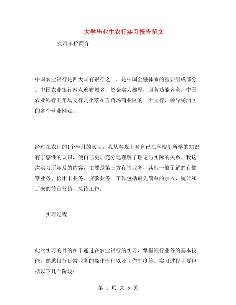 大学毕业生农行实习报告范文.doc_第1页