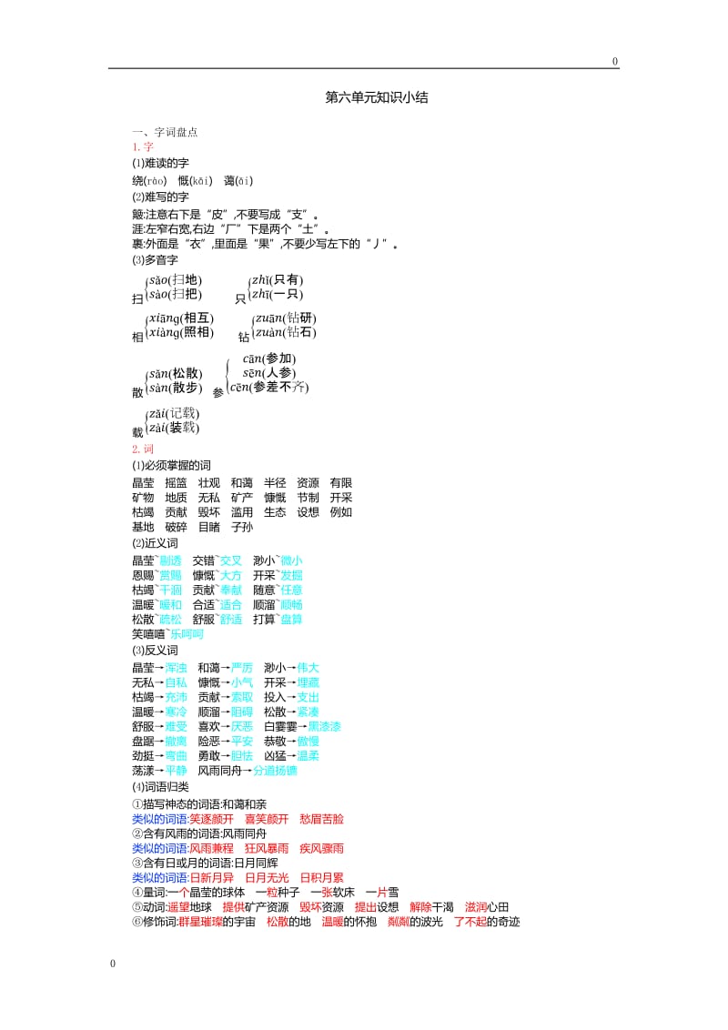 六年级上册语文素材-第六单元知识小结人教（部编版）_第1页