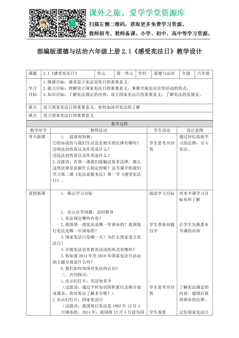 部编版道德与法治六年级上册2.1《感受宪法日》_第1页