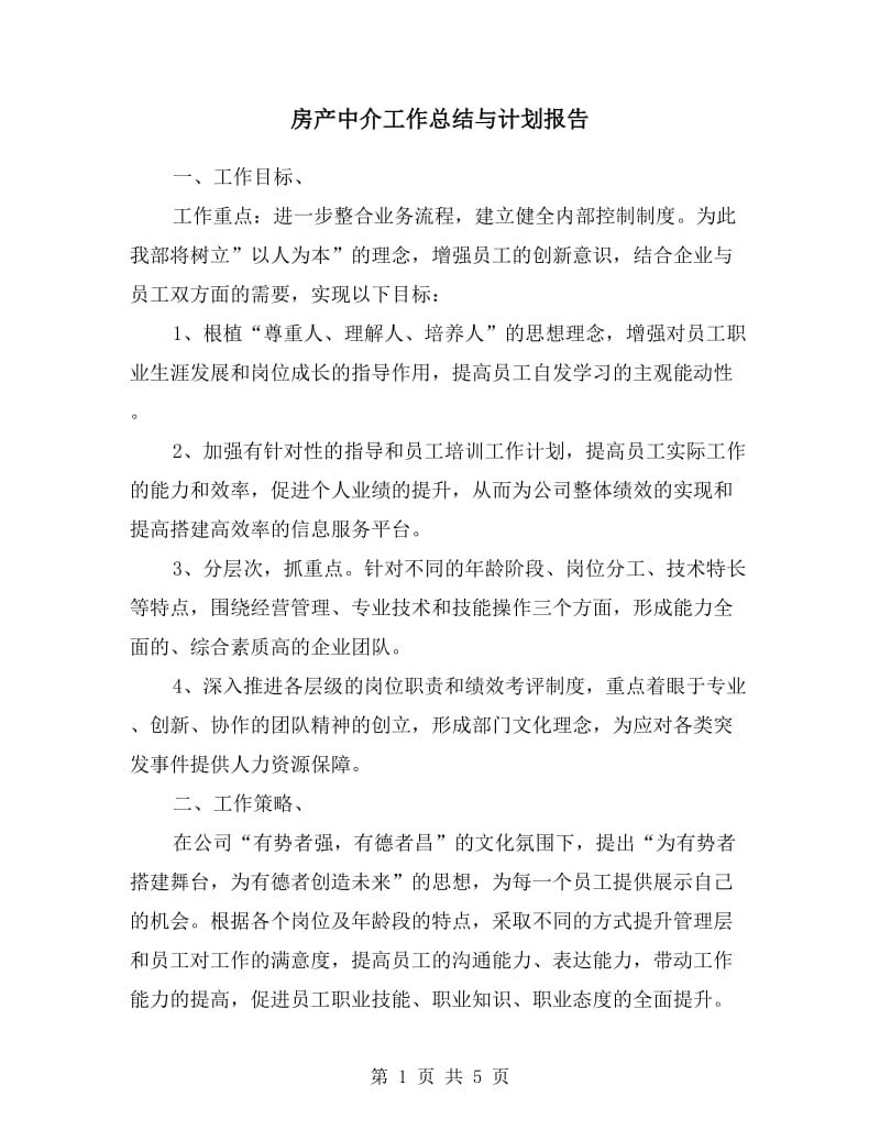 房产中介工作总结与计划报告.doc_第1页