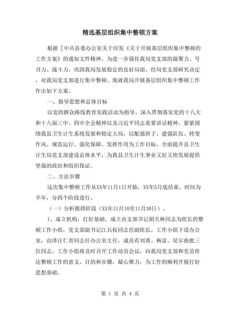 基层组织集中整顿方案.doc_第1页