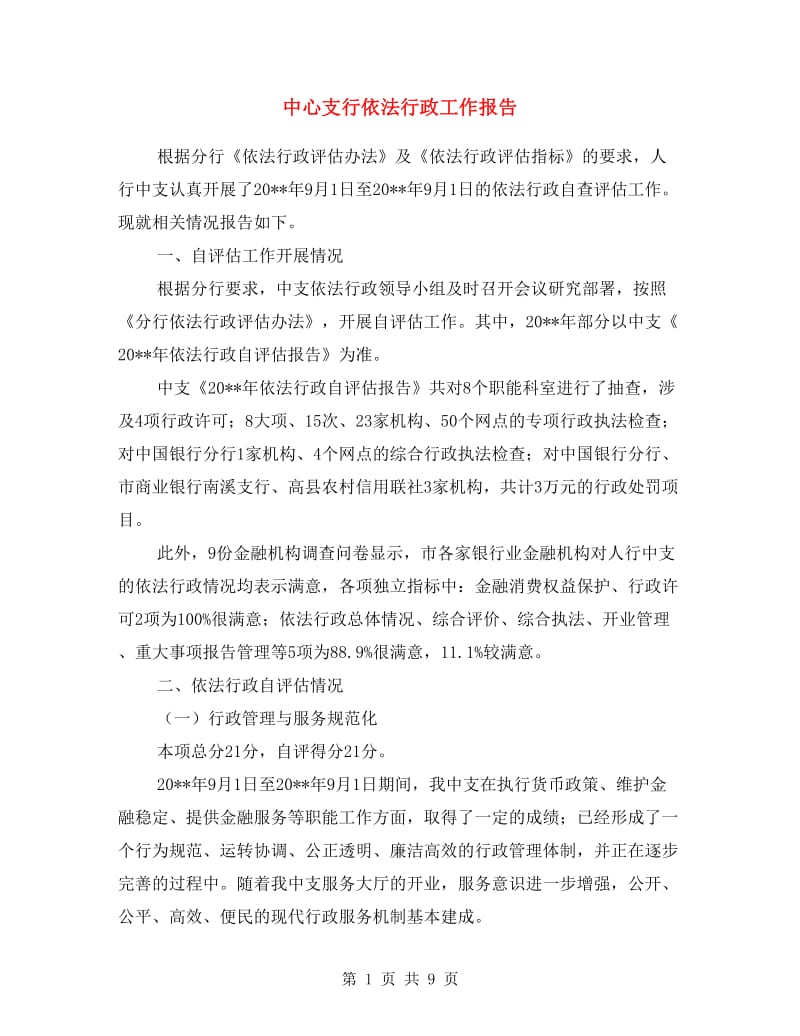 中心支行依法行政工作报告.doc_第1页