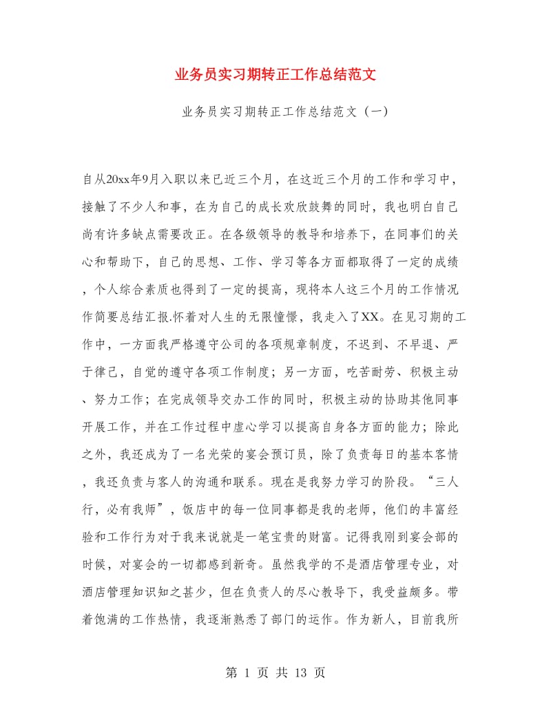 业务员实习期转正工作总结范文.doc_第1页