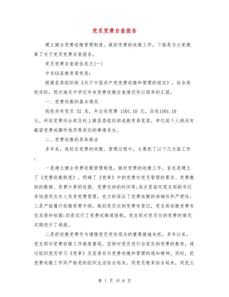 党员党费自查报告.doc_第1页