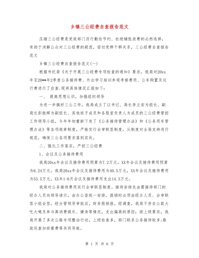 乡镇三公经费自查报告范文.doc_第1页