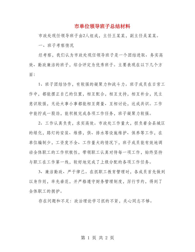 市单位领导班子总结材料.doc_第1页