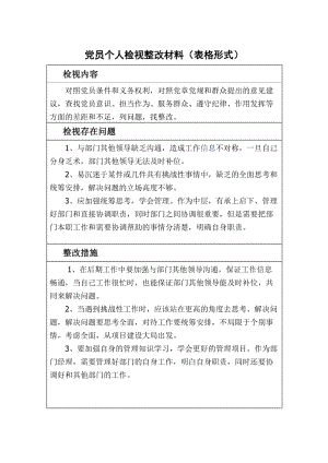 黨員個人檢視整改材料（表格形式）