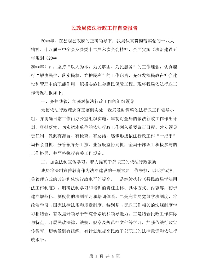 民政局依法行政工作自查报告.doc_第1页