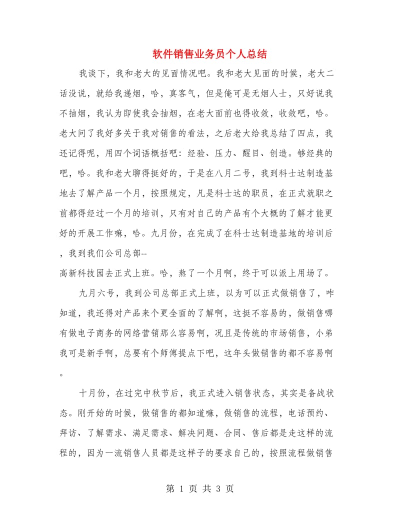 软件销售业务员个人总结.doc_第1页