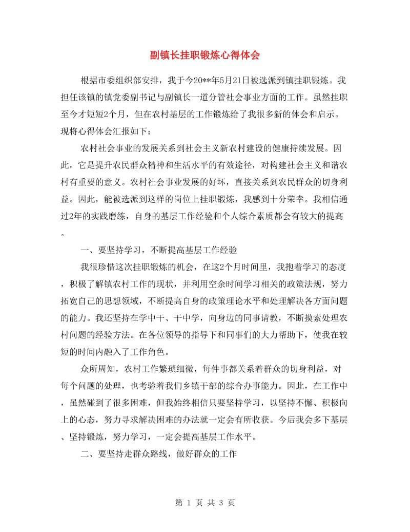 副镇长挂职锻炼心得体会.doc_第1页