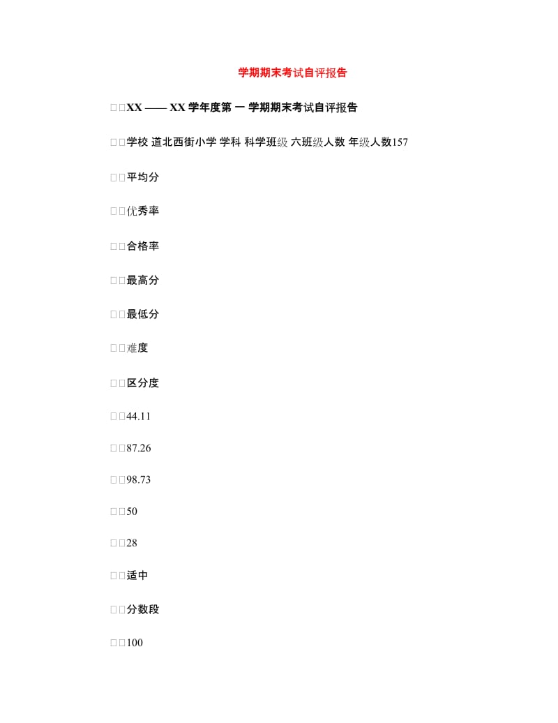 学期期末考试自评报告.doc_第1页