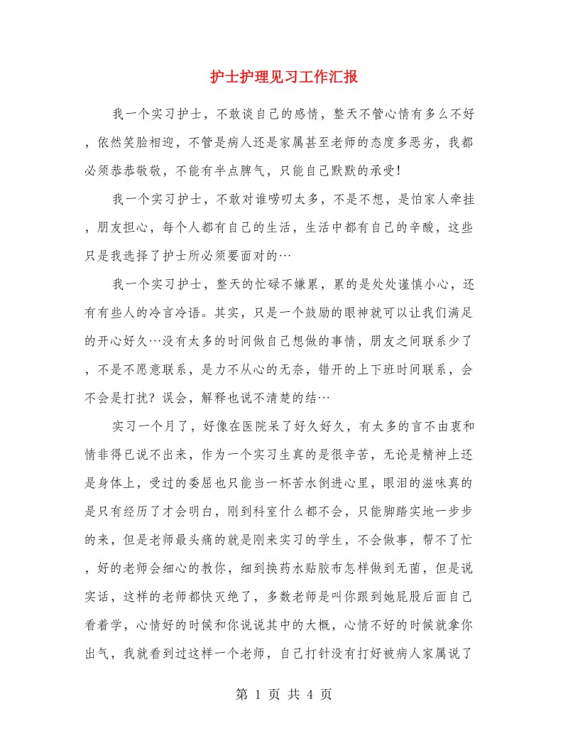 护士护理见习工作汇报.doc_第1页