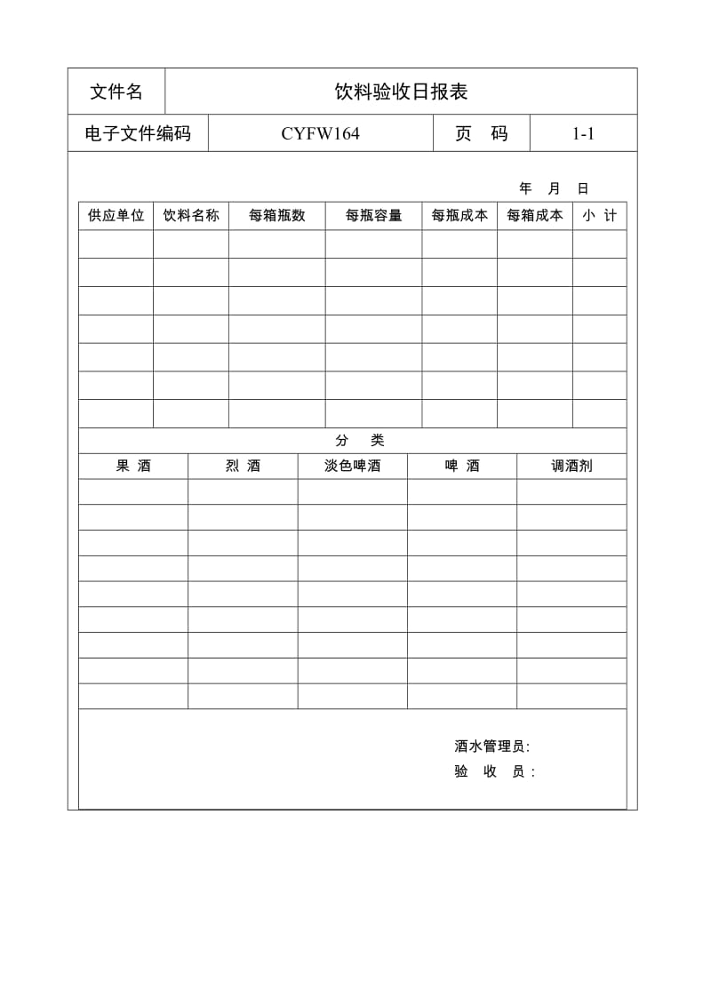 酒店饮料验收日报表_第1页