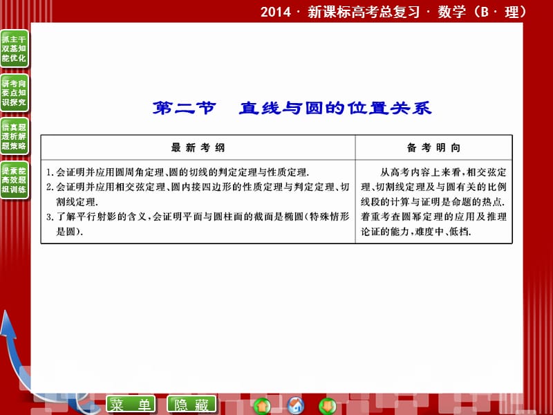 ·新课标高考总复习·数学选修4-1-2直线与圆的位置关系.ppt_第1页