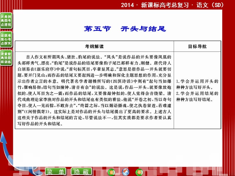 高考语文二轮复习课件(教师)：15.5开头与结尾.ppt_第1页