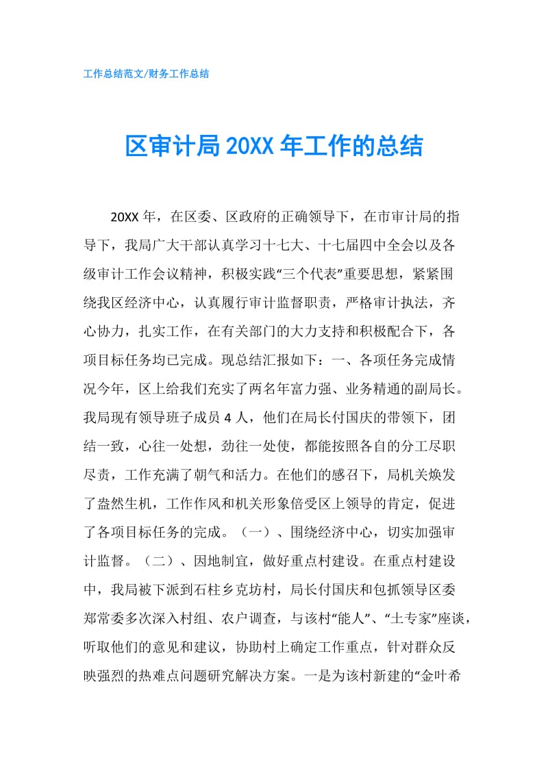 区审计局20XX年工作的总结.doc_第1页