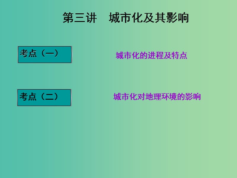 高三地理复习 第二部分 第二章 城市与地理环境 第三讲 城市化及其影响课件.ppt_第1页