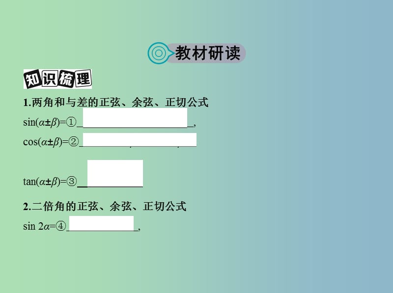 高三数学一轮复习第四章三角函数解三角形第五节两角和与差的正弦余弦和正切公式及二倍角公式课件文.ppt_第2页