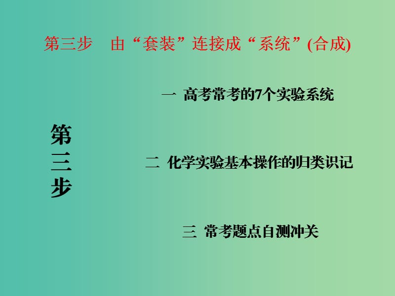 高中化学一轮复习 第一板块 第10章 化学实验 第三步 由“套装”连接成“系统”（合成）课件.ppt_第1页