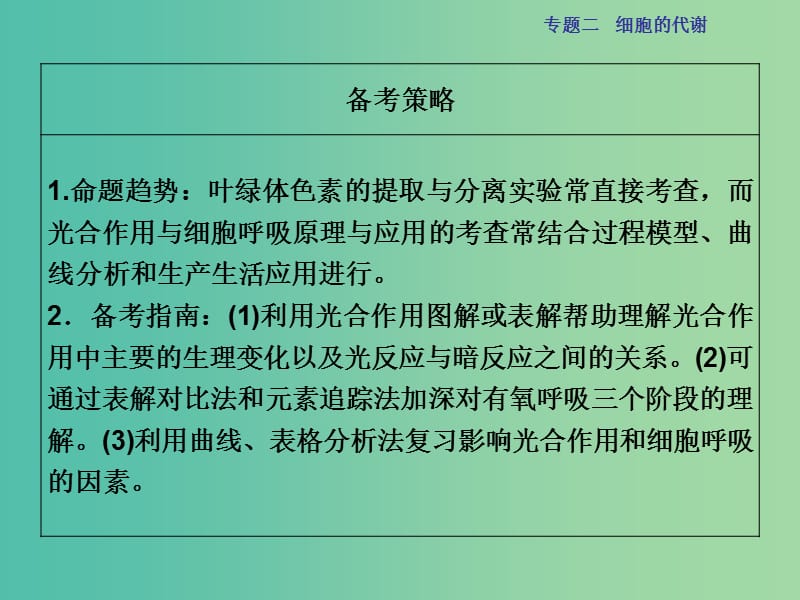 高三生物二轮复习 第一部分 专题二 细胞的代谢 第2讲 光合作用和细胞呼吸课件.ppt_第3页