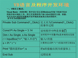 高中信息技術(shù) 2.1 VB語言及程序開發(fā)環(huán)境課件 粵教版選修1.ppt