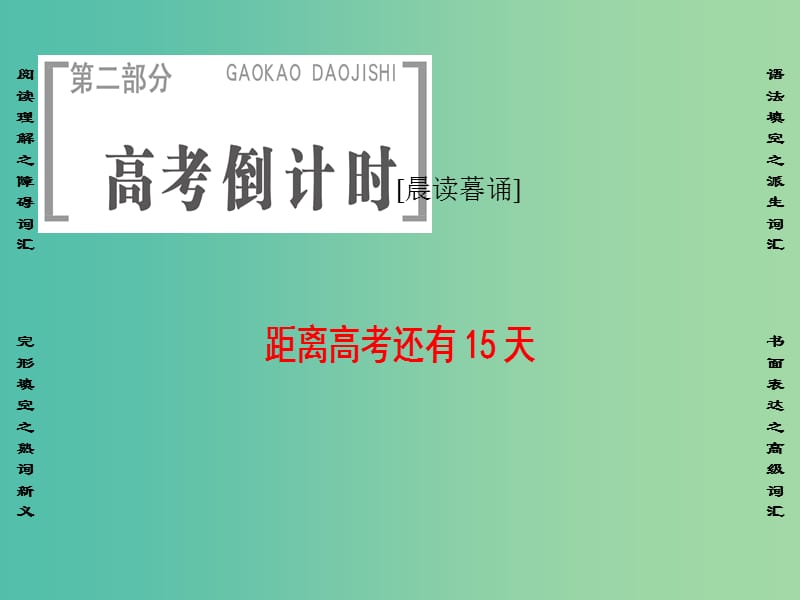 高三英语二轮复习 第2部分 高考倒计时 距离高考还有15天课件.ppt_第1页