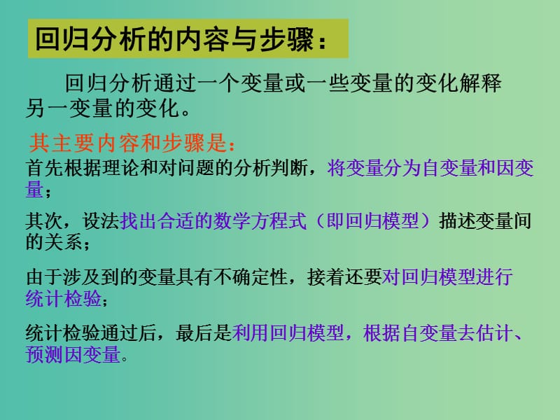 高中数学 1.1 回归分析的基本思想及其初步应用（ 二）课件 新人教A版选修1-2.ppt_第3页