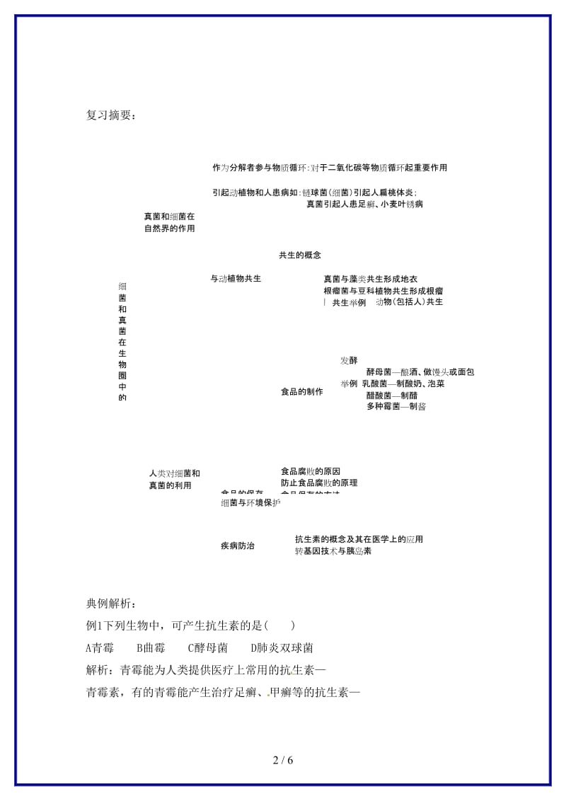 八年级生物上册第5单元第5章细菌和真菌在生物圈中的作用复习教案人教新课标版.doc_第2页