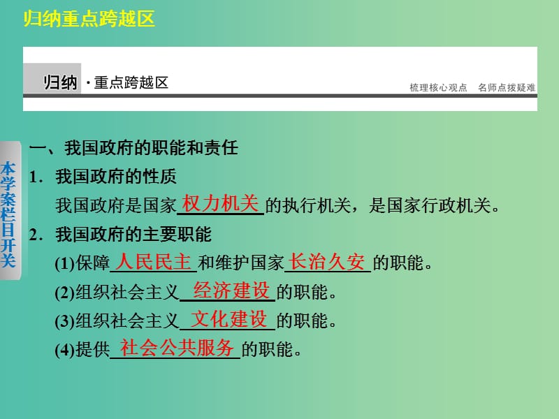 高中政治 第二单元 为人民服务的政府单元总结课件 新人教版必修2.ppt_第2页