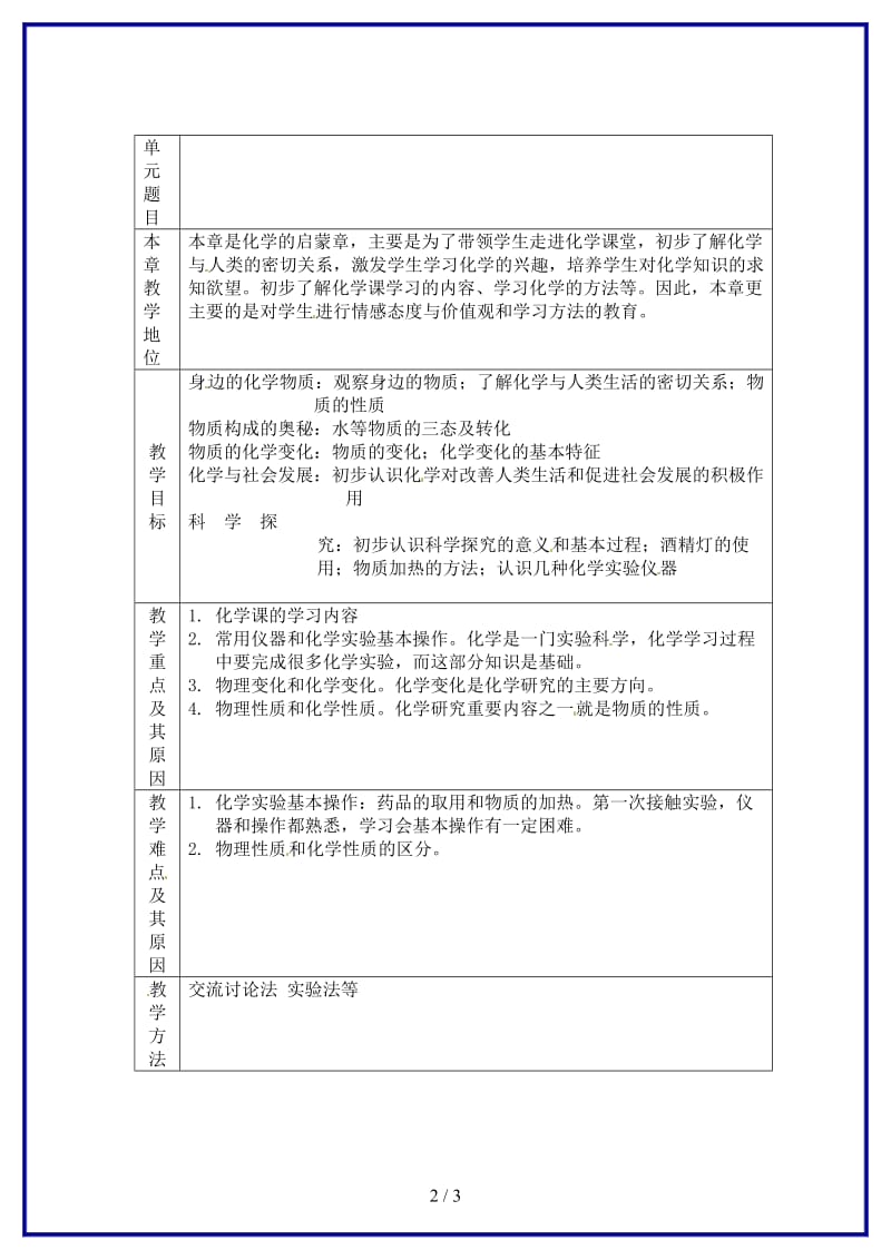 九年级化学上册《第一章大家都来学化学》教案粤教版.doc_第2页