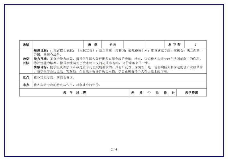 九年级历史上册第13课法国大革命和拿破仑帝国教案新人教版(IV)(1).doc_第2页