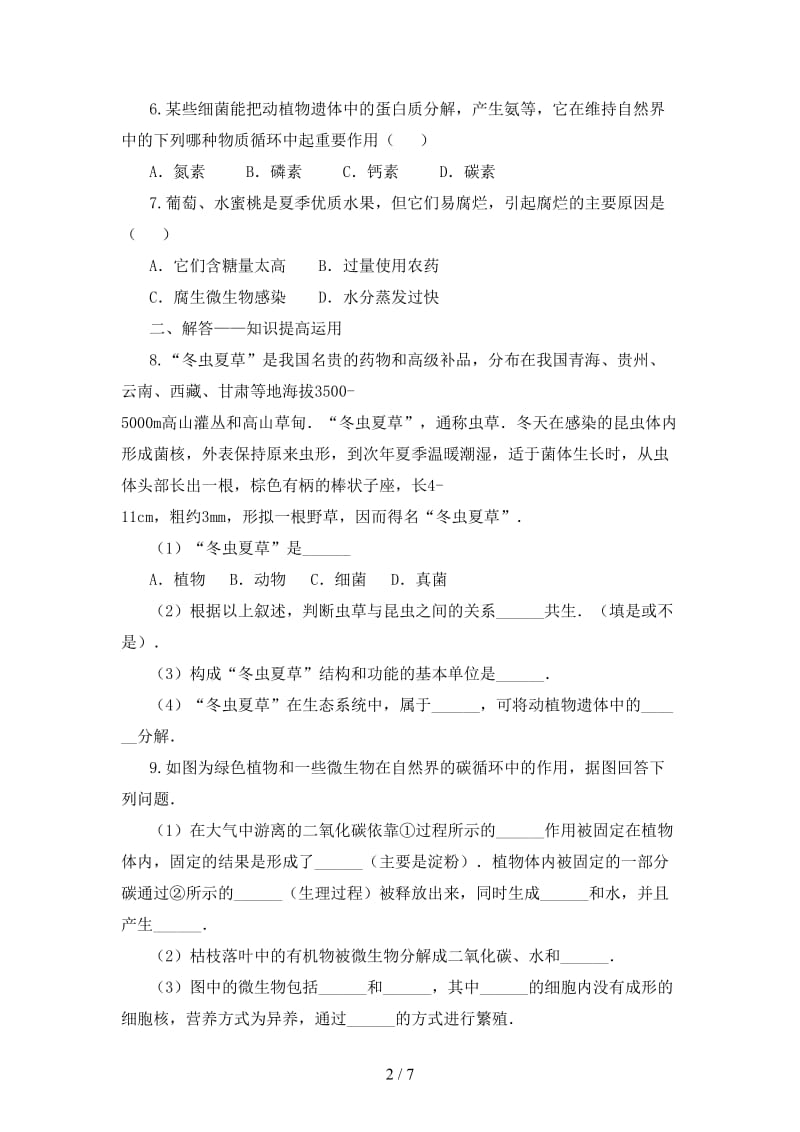 中考生物一轮复习细菌和真菌在自然界中的作用课后作业含解析.doc_第2页