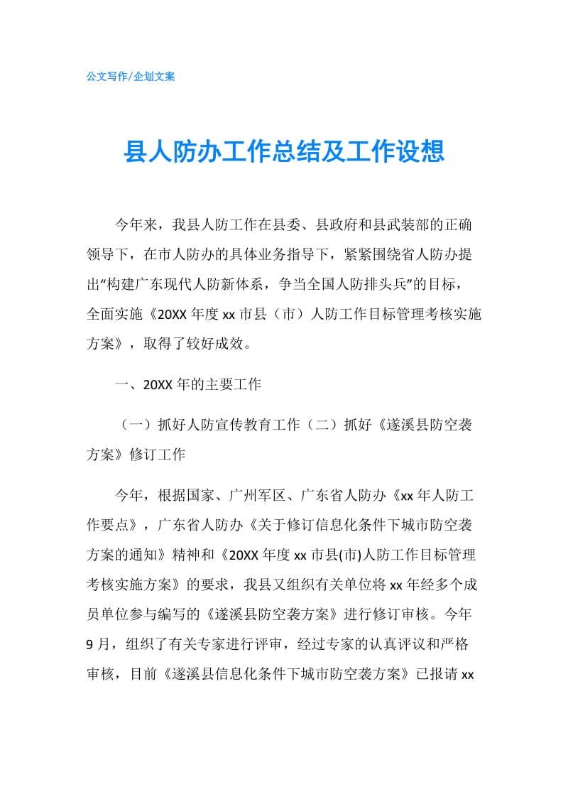 县人防办工作总结及工作设想.doc_第1页