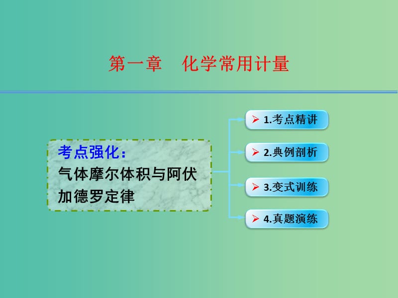 高考化学一轮复习 1.2考点强化 气体摩尔体积与阿伏加德罗定律课件.ppt_第1页