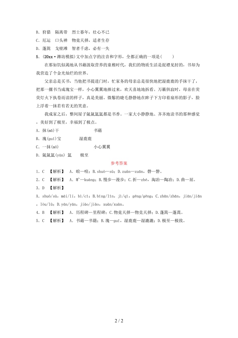 中考语文专题一字音字形复习题.doc_第2页