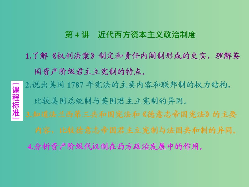 高考历史一轮总复习 第4讲 近代西方资本主义政治制度课件 新人教版.ppt_第1页