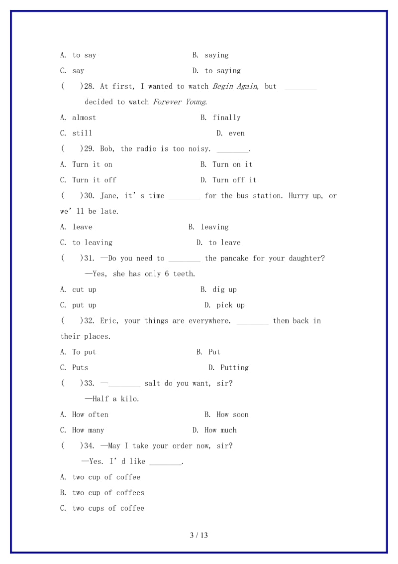 八年级英语上册Unit8Howdoyoumakeabananamilkshake单元综合测试题1新版人教新目标版.doc_第3页