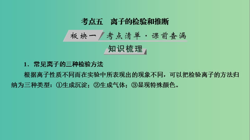 高考化学大一轮复习第5讲离子反应考点5离子的检验和推断优盐件.ppt_第3页