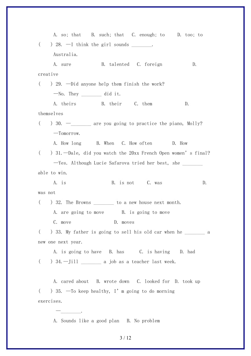 八年级英语上册Unit6I’mgoingtostudycomputerscience单元综合测试题1新版人教新目标版.doc_第3页