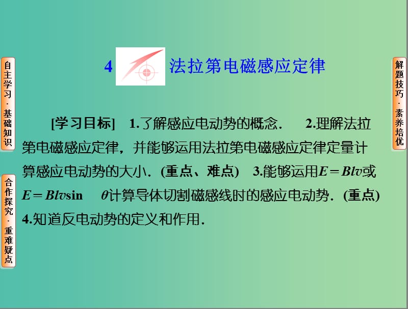 高中物理 第四章 电磁感应 4 法拉第电磁感应定律课件 新人教版选修3-2.ppt_第1页