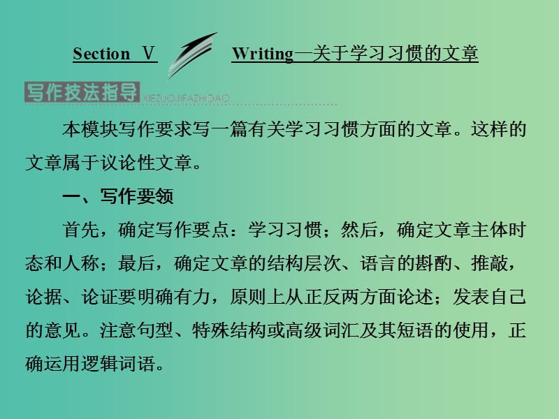 高中英语Module4MusicBorninAmericaSectionⅤWriting-关于学习习惯的文章课件外研版.ppt_第1页