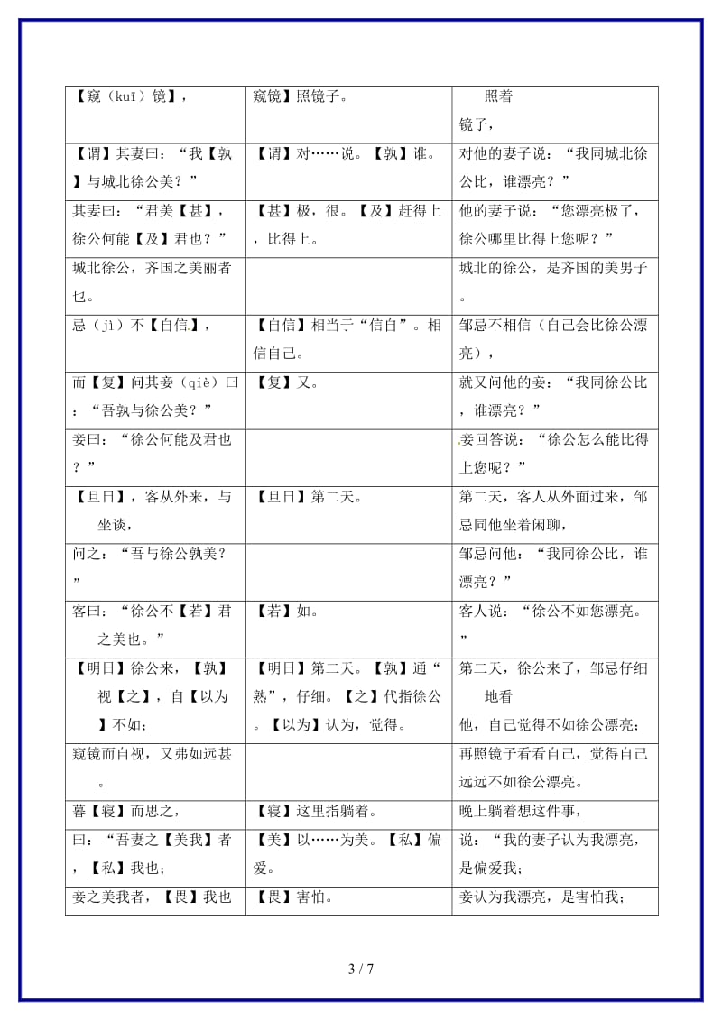 中考语文课内文言文一本通10邹忌讽齐王纳谏练习新人教版.doc_第3页