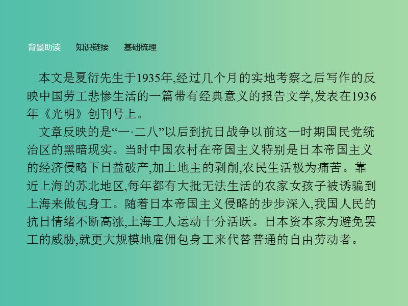 高中语文 第四单元 新闻和报告文学 11 包身工课件 新人教版必修1.ppt_第3页